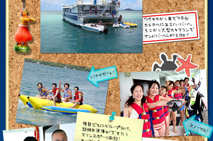 ワイキキから来るまで40分ほど。カネオヘハーバーからカタマランでサンドバーへLet's Go!